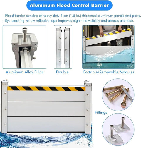 Exterior Door Flood Panels Water Stopper For Maximum Flood Protection Waterproof Barrier Pro Grade Heavy Duty Easy Install For Home And Business Flood Defense, aluminum barrier kit
