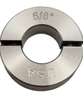 Straight Up Slick Two Piece Split Shaft Collars Made From Rock Solid 303 Stainless Steel Offering Badass Clamping Grip For Heavy Duty Shafts With A Precise 0.625 Inch Bore And Comes Dope With Matching Screws For Fast DIY Installations, featuring a close-up view of a 5/8 inch stainless steel split shaft collar with detailed texture.