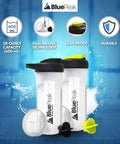 Dual Mixing Protein Shaker Bottle 28 Oz With Ball Mixer And Grid, BPA Free, Leak-Proof 2 Pack in Yellow and Black with shaker balls