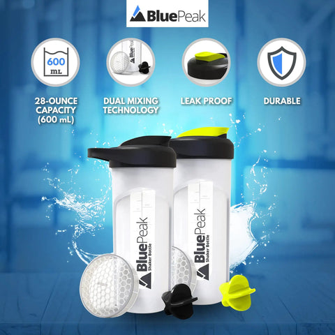 Dual Mixing Protein Shaker Bottle 28 Oz With Ball Mixer And Grid, BPA Free, Leak-Proof 2 Pack in Yellow and Black with shaker balls