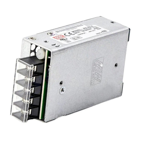 Rugged Enclosed 25W 5V Power Supply With Universal 88 To 264VAC Or 125 To 373VDC Input, 5A Output, Industrial Grade Enclosure, High Efficiency Built To Take On Tough Industrial Runs. metal enclosed 25W power supply with terminal block