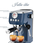 Premium 20 Bar Espresso Machine With A Beefy 10mm Steam Wand And Integrated Milk Frother, brewing espresso into two cups.