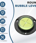 Nexarelle 3pcs Round Bubble Level D:48.9mm, H: 12mm Black/Green with a green bubble and black base for precise leveling.