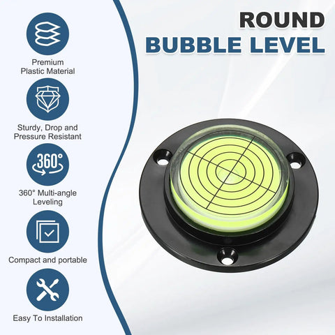 Nexarelle 3pcs Round Bubble Level D:48.9mm, H: 12mm Black/Green with a green bubble and black base for precise leveling.
