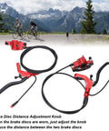 Upgrade Your Ride With This Heavy Duty Disc Brake Kit For Mountain Road And E Bikes Featuring Aluminum Alloy Hydraulic Mechanical Front Rear Setup Rock Solid Stops Tight Grip, showcasing red hydraulic brake levers and calipers.
