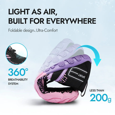 Hiking Barefoot Water Shoes For Men And Women Quick Dry Beach Swim Shoes with foldable design and breathable material.