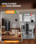 60g Large Capacity Manual Coffee Grinder With 40 Adjustable Settings, Stainless Steel Burrs, shown with coffee cup