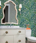 Heavy Duty Tropical Leaf Exotic Textured Vinyl Wallpaper, Slick Leather Finish Wall Covering For Walls, green decor in bathroom