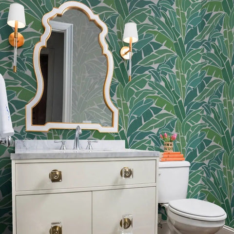 Heavy Duty Tropical Leaf Exotic Textured Vinyl Wallpaper, Slick Leather Finish Wall Covering For Walls, green decor in bathroom