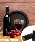 Wine Heat Shrink Capsules Set 100 Pieces With PVC Bottle Sealing Film over wine bottle next to grapes and glass