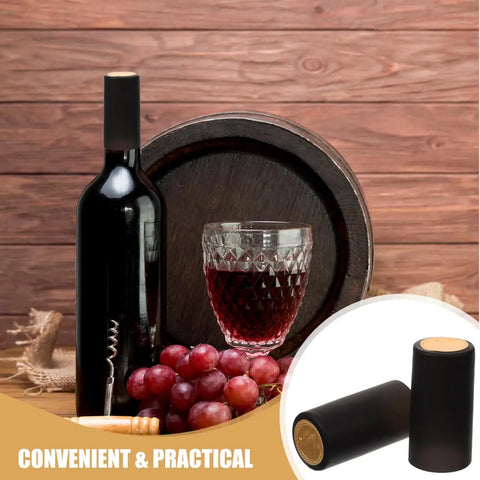 Wine Heat Shrink Capsules Set 100 Pieces With PVC Bottle Sealing Film over wine bottle next to grapes and glass