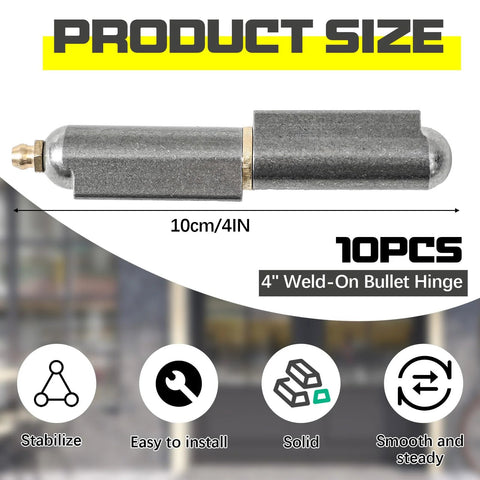 Heavy Duty Weld On Bullet Barrel Hinges 4 Inch Set Of 10 Carbon Steel Weldable Hinges For Swing Doors Trailers And Ramps Bullet Style Hinges With Easy Install And Beefy Outdoor Performance side view showing size and install features.