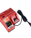 Dual Voltage Rapid Charger For 12V And 18V Lithium Ion Batteries, Fast Charge, Keeps Your Tools Juiced Up, Compatible With 48-59-1812 Replacement Charger For All 12V And 18V Systems in red plastic with power cord