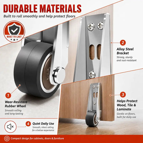Durable materials of Heavy Duty Vertical Track Roller Wheels For Sliding Doors And Cabinets With Smooth Quiet Rubber Casters.