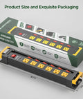 Six Outlet Heavy Duty Power Strip With Individual Switches 3300 Joules Surge Protection 15 Amp Circuit Breaker EMI Filter Built Tough For Home Office Garage Or Workshop, 16.7 in, boxed and unboxed