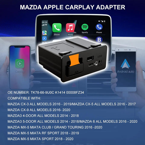 Mazda CarPlay And Android Auto Retrofit Kit For MZD Connect System With Type-C Fast Charging Fits Mazda 2 3 6 CX-3 CX-5 CX-9 MX-5 2015-2020 Upgrades Infotainment For Safer Smarter Driving