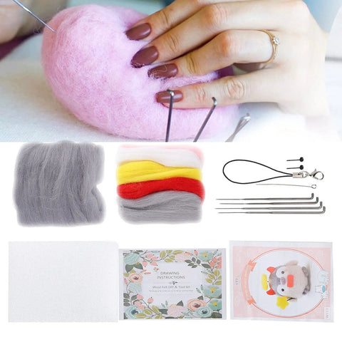 Beginner Friendly Wool Felting Kit With Safe Tools And Storage Box Easy Fun Craft For Making Cute Animal Plush Dolls 113 Piece Energy Angel And Devil Theme Fiber Arts Supplies For Kids And Adults. pink wool felting tools, foam mat, needles, and kit parts