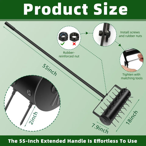 Diagram of Manual 18 Inch Lawn Aerator Tool With 55 Inch Stainless Steel Handle Rolling Lawn Aerator For Garden And Patio