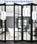 8 Piece Spring Loaded BiFold Door Hardware Kit With Top Roller Guides And Pivot Wheels For BiFold Closet Doors Folding Pocket Accordion Barn Door Repair Set All In One With All Necessary Parts For Quick Fixes displayed in a modern interior setting.
