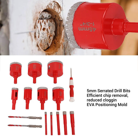 Premium Brazed Hole Saw Kit With 12 High Precision Drill Bits Ranging From Quarter Inch To Two Inches For Wet Dry Use Including Serrated Bits Pin And Stylish Case, red 45mm hole saw and bit set