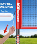 Outdoor Badminton Net Set With Anti Sag Winch System, 20ft Net, demonstrating easy pull tensioner and no sag net feature.