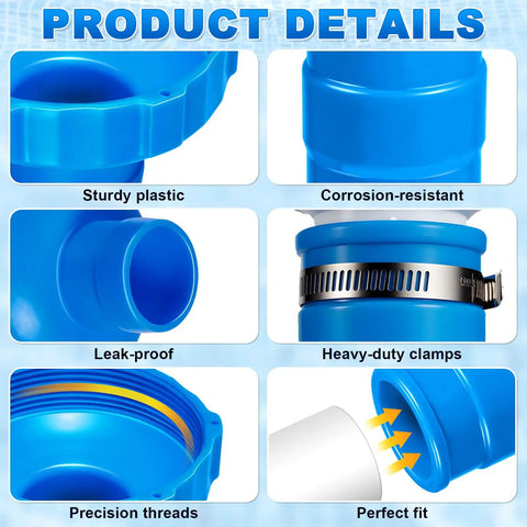 Must Have Pool Vacuum Hose Adapter Kit Compatible With Adapter B features sturdy plastic, corrosion resistance, and heavy-duty clamps.