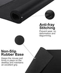 Close-up of Mega Sized XXL 31.5 Inch By 15.75 Inch Wireless Charging Desk Pad showing anti-fray stitching and non-slip rubber base.