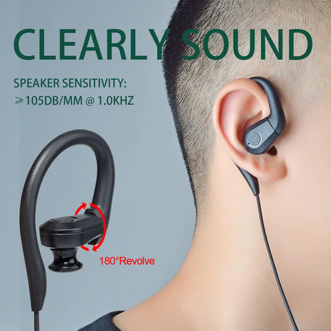 Person wearing Three Point Five Millimeter Listen Only Earpiece For Ham Radio And Speaker Mics with 180° swivel design