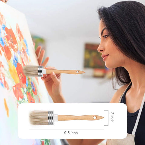 Woman painting with 1.6 inch brush from Complete Home Paint Supplies Kit With Round Sponge Applicator, 1.6 Inch Paint Brush, 3 Inch Roller Brushes, And Paint Tray Liner For Walls, DIY Finish All In One Pro Grade Set