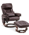 Swivel Recliner With Ottoman And Vibration Massage, Faux Leather TV Chair For Small Spaces, RV, Living Room Or Bedroom, Dark Brown, Ergonomic Back Support And Plush Headrest