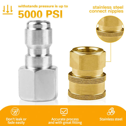 8-pack 1/4 in NPT stainless steel male/female quick-connect pressure washer fittings, internal thread, 5000 PSI