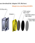 Exploded view of 7070 fan kit with adapter and filter components for All In One Resin 3D Printer Enclosure With Vent Kit