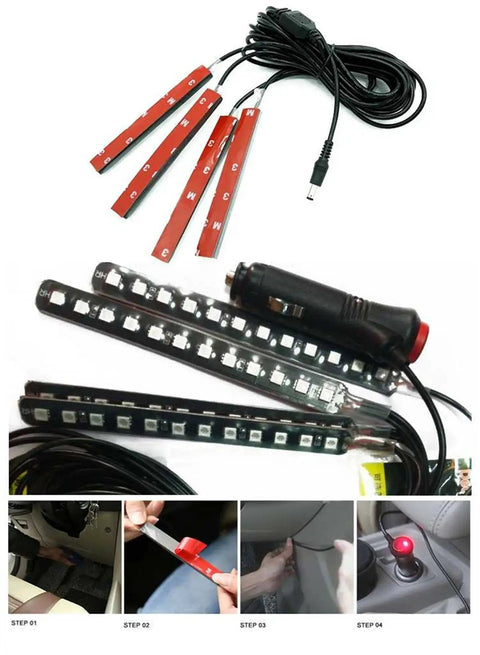 Under Dash Car LED Strip Light Kit 4 Pack 48 LEDs Waterproof Interior Neon Accent Strip For Cars DC 12V Pink Mood Lighting