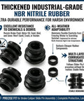 Dustproof Rubber Caliper Pin Bushing Kit For Disc Brakes With Seals Caliper Slide Pin Boots Keeps Noise Down And Dampens Vibration Rebuild Replacement Compatible With Jeep Cadillac Toyota Lexus featuring nitrile rubber components and features.