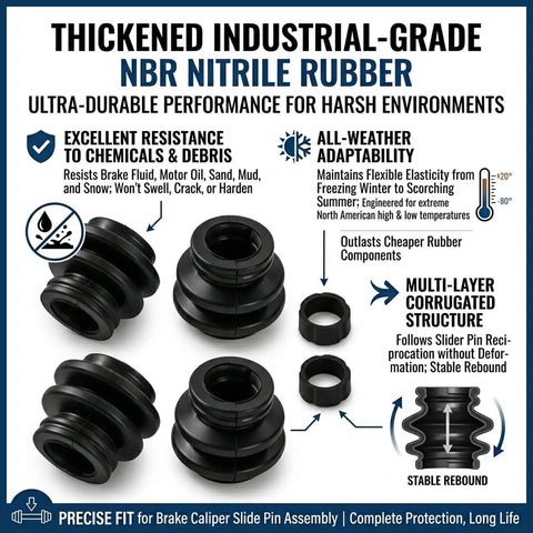 Dustproof Rubber Caliper Pin Bushing Kit For Disc Brakes With Seals Caliper Slide Pin Boots Keeps Noise Down And Dampens Vibration Rebuild Replacement Compatible With Jeep Cadillac Toyota Lexus featuring nitrile rubber components and features.