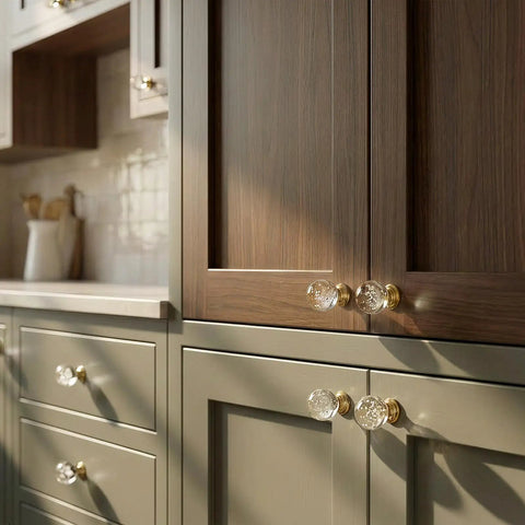 Kitchen cabinets with Crystal Bubble Ball Cabinet Knobs 12 Pack Dope Transparent Sphere Handles With Gold Aluminum Base