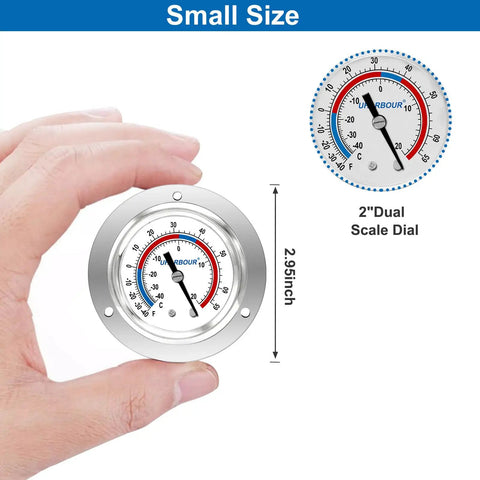 Commercial Cooler Thermometer With Capillary Gauge For Freezers And Refrigeration Systems Precise Temp Readout From Minus Forty To Sixty Five Fahrenheit Durable Capillary Tube Design For Pro Kitchens And Daily Use, 2-inch silver dual-scale dial