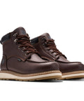 Front view of Six Inch Steel Toe Boots With Moc Toe, Lace Up Safety Boots For Men in Dark Brown, oil and slip resistant, water resistant microfiber