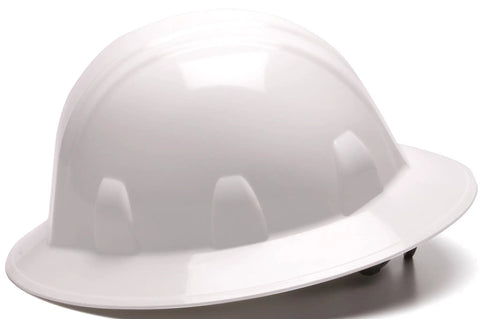 All Day Comfort Full Brim Hard Hat With 4 Point Ratchet Suspension, White, Medium, Lightweight HDPE Shell, Sun And Rain Shield, Easy Fit Adjustment