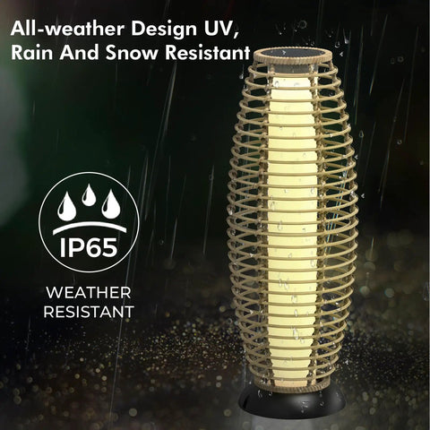 Patio Floor Lamp Outdoor Solar Powered Lantern With Weather Resistant Wicker Finish for Garden Deck and Backyard Auto On at Dusk 40 Lumens Cozy Vibe Large Sized for Indoor Outdoor Lighting Natural Brown