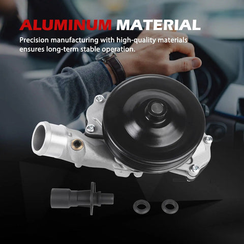 Badass Engine Water Pump With Seal Gasket Fits Range Rover Sport Discovery F Pace Jaguar Xf Xfr Xjr Lr4 3.0L 5.0L V8 2010 Through 2019 showing aluminum material for stable operation.