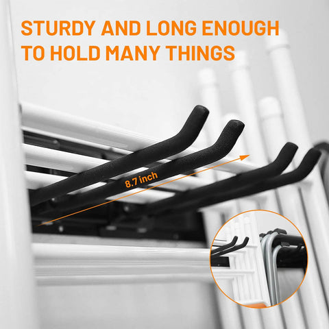 Garage In Wall Storage System With 48 Inch Track Heavy Duty Garden Tool Rack And Hangers Featuring 6 Adjustable Hooks For Relocatable Flexible Organization And Up To 450 Lb Max Load