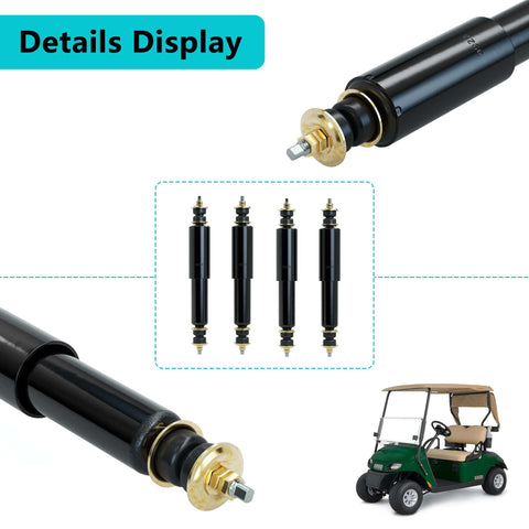 Golf Cart Shocks Front And Rear For EZGO TXT 1994 Up Gas And Electric Models Replacement Absorbers Premium Heavy Duty Ride Quality Fits Marathon And Jacobsen 4 Wheel Carts, shown with details and assembled cart