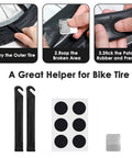 Steps using 16 In 1 Bicycle Multitool Kit For On The Go Mountain Bike Maintenance with tire levers and patch kit.