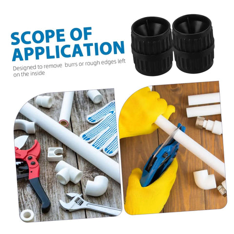 Two Pack Tubing Reamer Tool Set For Pipes Inner And Outer Deburring Chamfering To Remove Burrs And Rough Edges, with tools and pipes