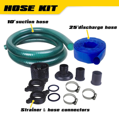 Hose kit for Gas Powered Water Pump 1.5 Inch With Hose 79 GPM 2.1 HP 79.8cc Engine with connectors and strainer
