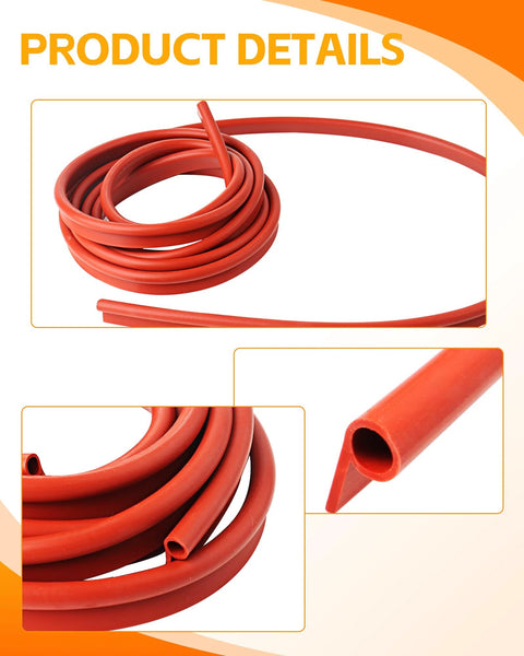 Zorqon red silicone P-gasket seal, 13 ft long, high-temp smoker door gasket.