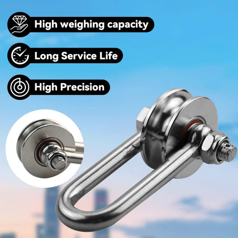 Close-up of D Shaped Long Shackle Pulley 4.48x2.4 Inch 360 Degree Rotating Stainless Steel Bow Anchor Roller for towing