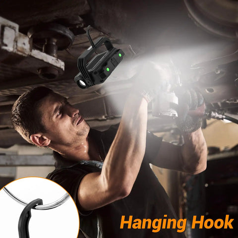 Mechanic using Magnetic LED Work Light With 1500 Lumens, 7 Modes, 270 Degree Rotatable, Waterproof COB Flood Light, Portable With Hook