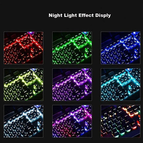 Level Up Your Rig With This Dope Gaming Keyboard And Mouse Combo Featuring Glowing Led Lights Night light effects display on keyboard.